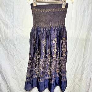 J Gee Shimmer Boho Chic Maxi Dress Smocked Top Embroidered Skirt Petite OSFA